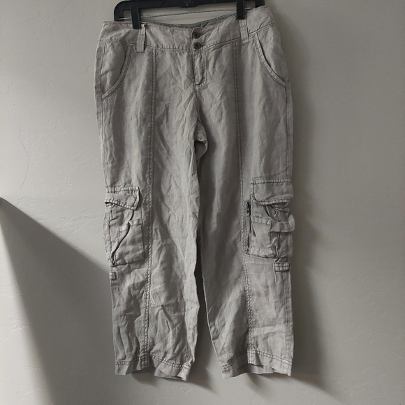 Marrakech Gray Pants 28 Linen Relaxed Fit Cargo Two Button‎ Zip Up - Picture 1 of 10